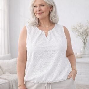 Liz Claiborne Lace Tank Top XXL Keyhole Sleeveless Bubble Hem Lined Blouse NWT